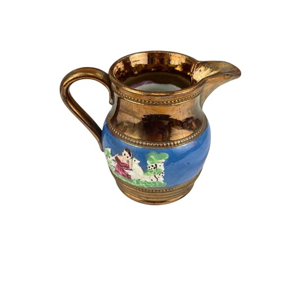 Antique Hand-Painted Copper Lustre Pitcher With Child & Dog Design - Picture 4 of 8